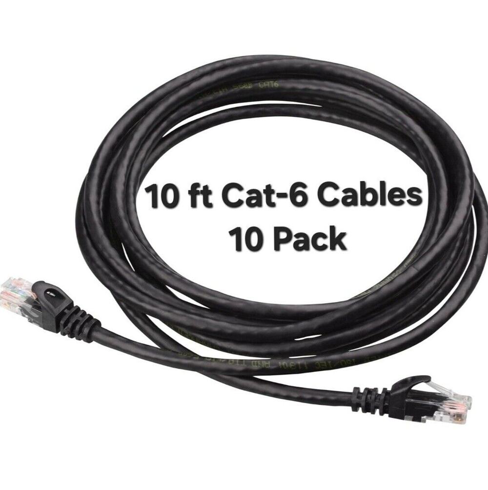 Network Cable Cat6, RJ45 Ethernet 10ft (9 Pack) Pure Copper Black